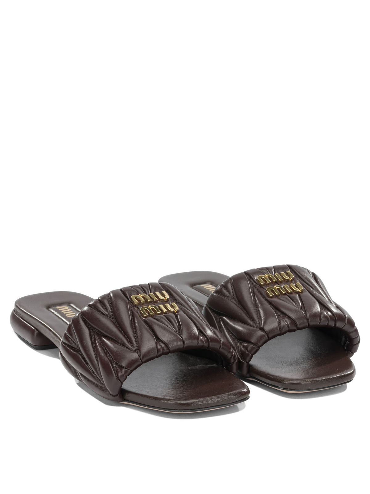 Miu Miu Matelassé leather slides - Brown