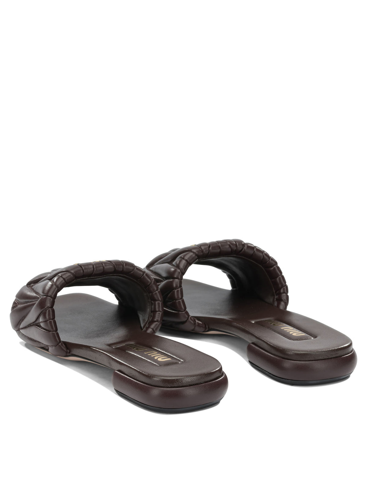 Miu Miu Matelassé leather slides - Brown
