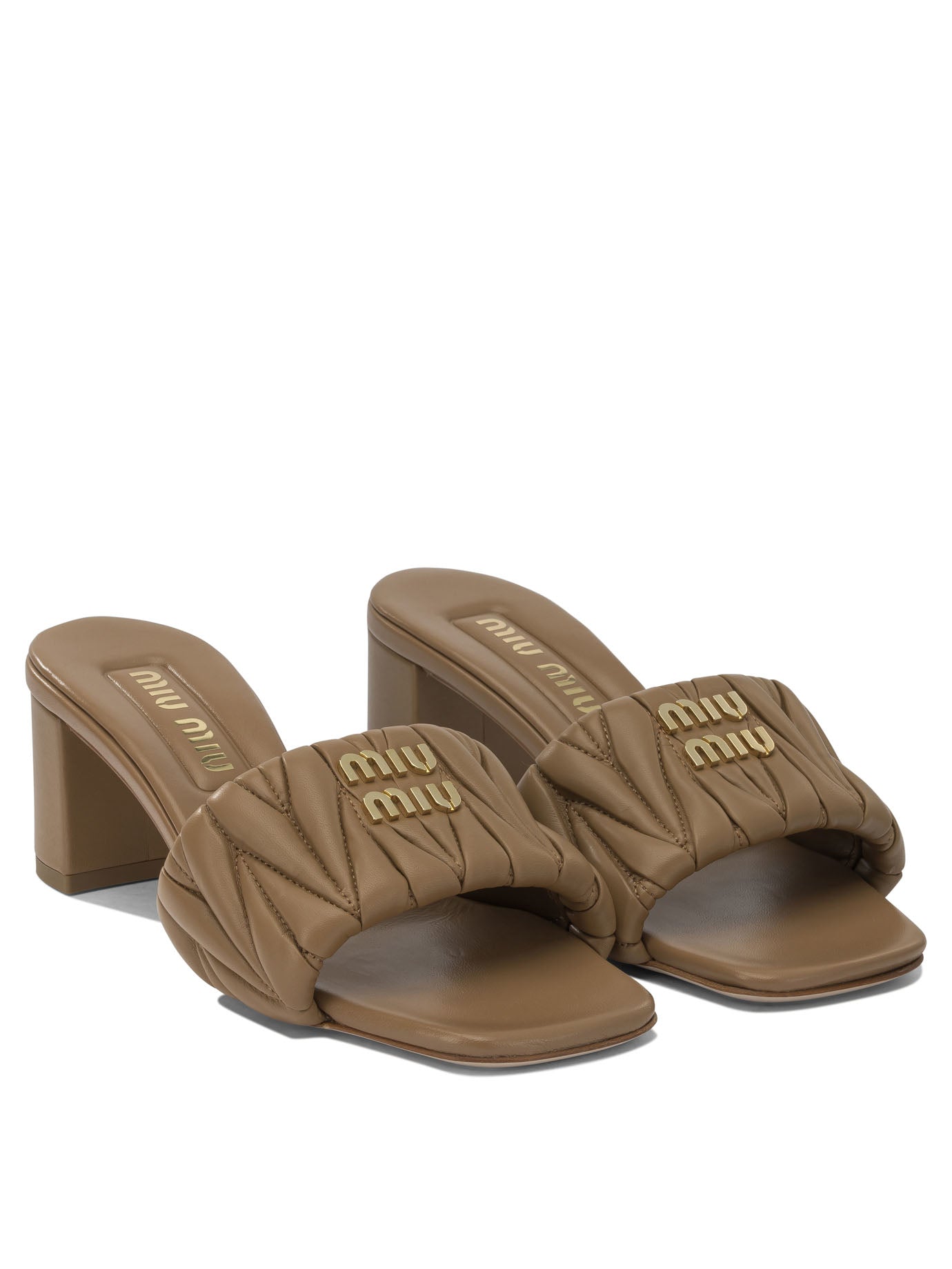 Miu Miu Matelassé leather heeled sandals - Brown
