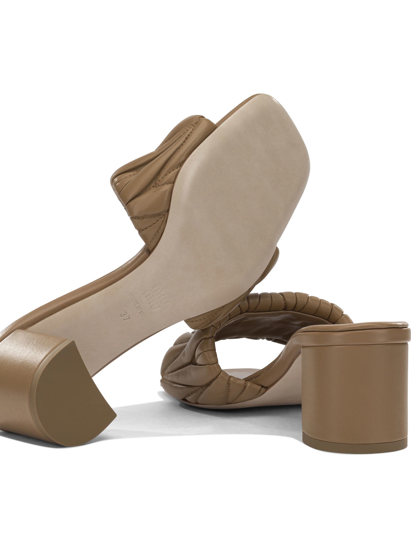 Miu Miu Matelassé leather heeled sandals - Brown
