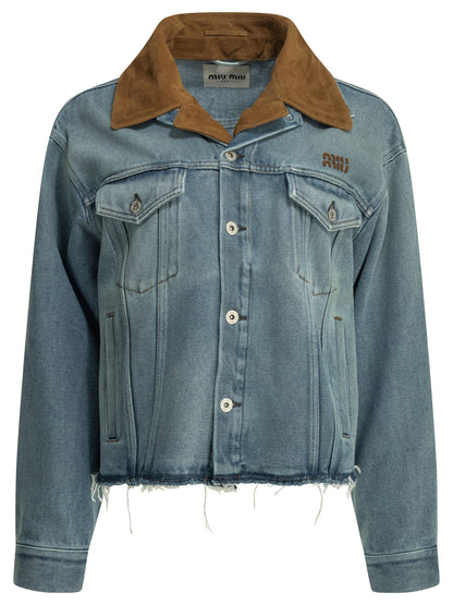 Miu Miu Denim jacket with logo - Light Blue