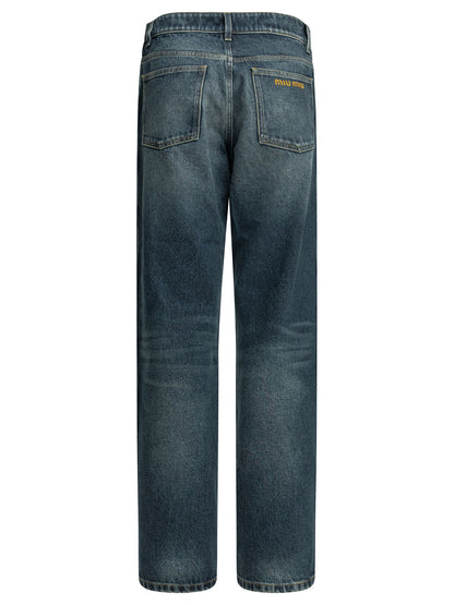 Miu Miu Straight-leg jeans with reverse logo - Blue