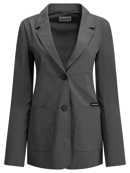 Miu Miu Stretch blazer with logo - Grey
