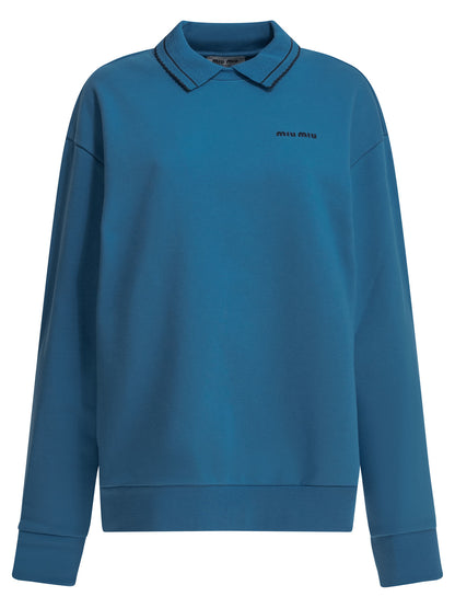 Miu Miu Sweatshirt with polo collar and logo - Blue