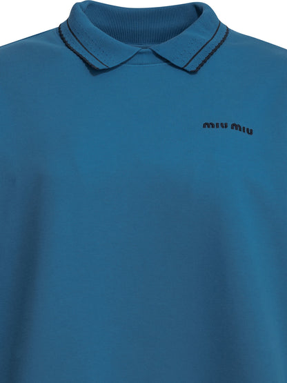 Miu Miu Sweatshirt with polo collar and logo - Blue