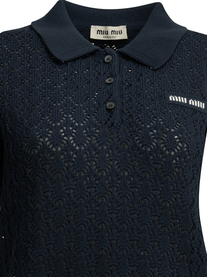 Miu Miu Polo shirt with buttons and logo - Blue