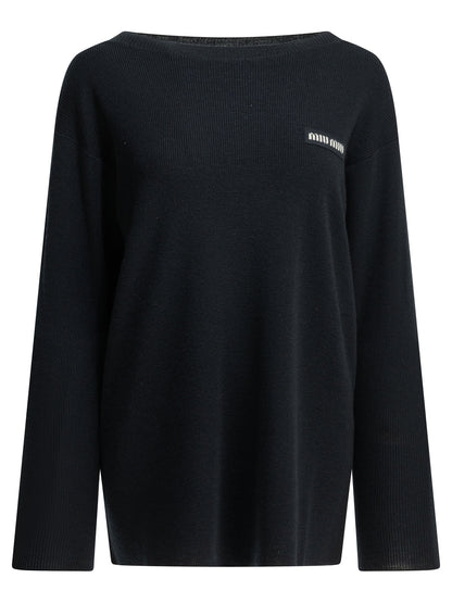 Miu Miu Logo boat sweater - Blue