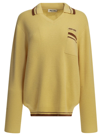 Miu Miu Polo sweater with logo - Yellow
