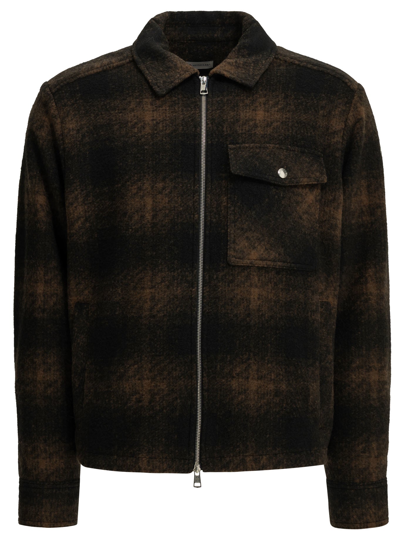 Moncler Checkered Overshirt Jacket with Logo - Blue