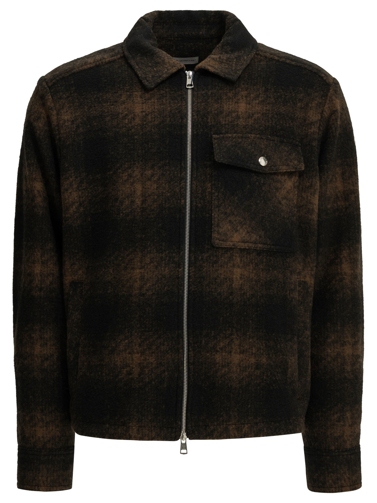 Moncler Checkered Overshirt Jacket with Logo - Blue