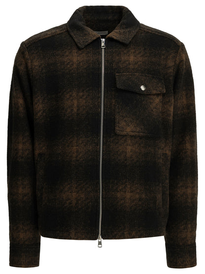 Moncler Checkered Overshirt Jacket with Logo - Blue