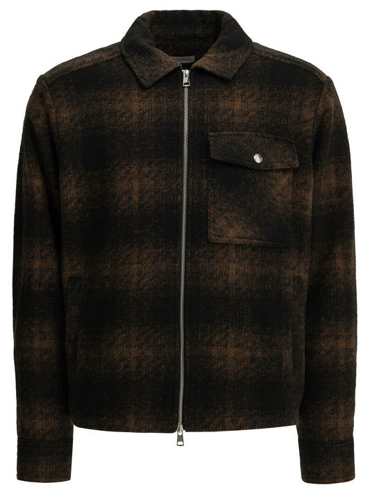 Moncler Checkered Overshirt Jacket with Logo - Blue
