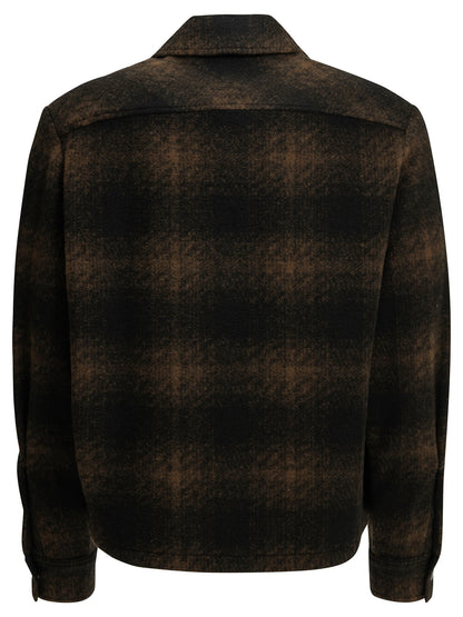 Moncler Checkered Overshirt Jacket with Logo - Blue
