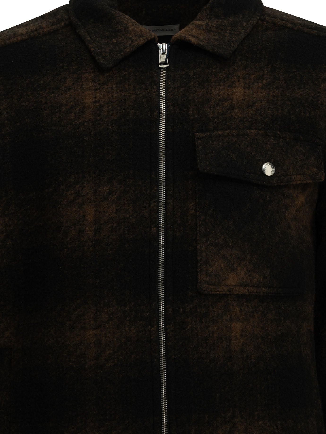 Moncler Checkered Overshirt Jacket with Logo - Blue