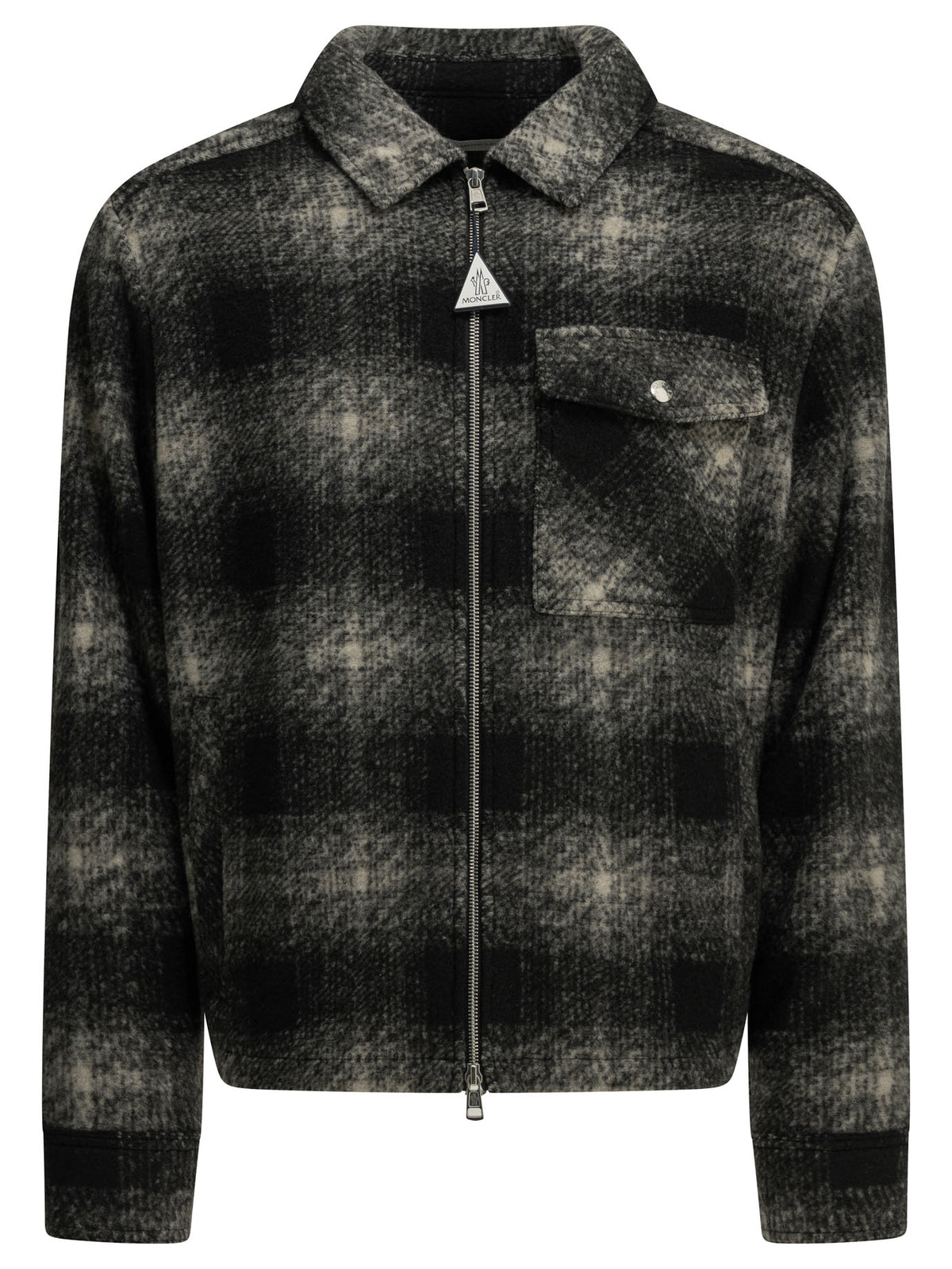 Moncler Checkered Overshirt Jacket with Logo - Black