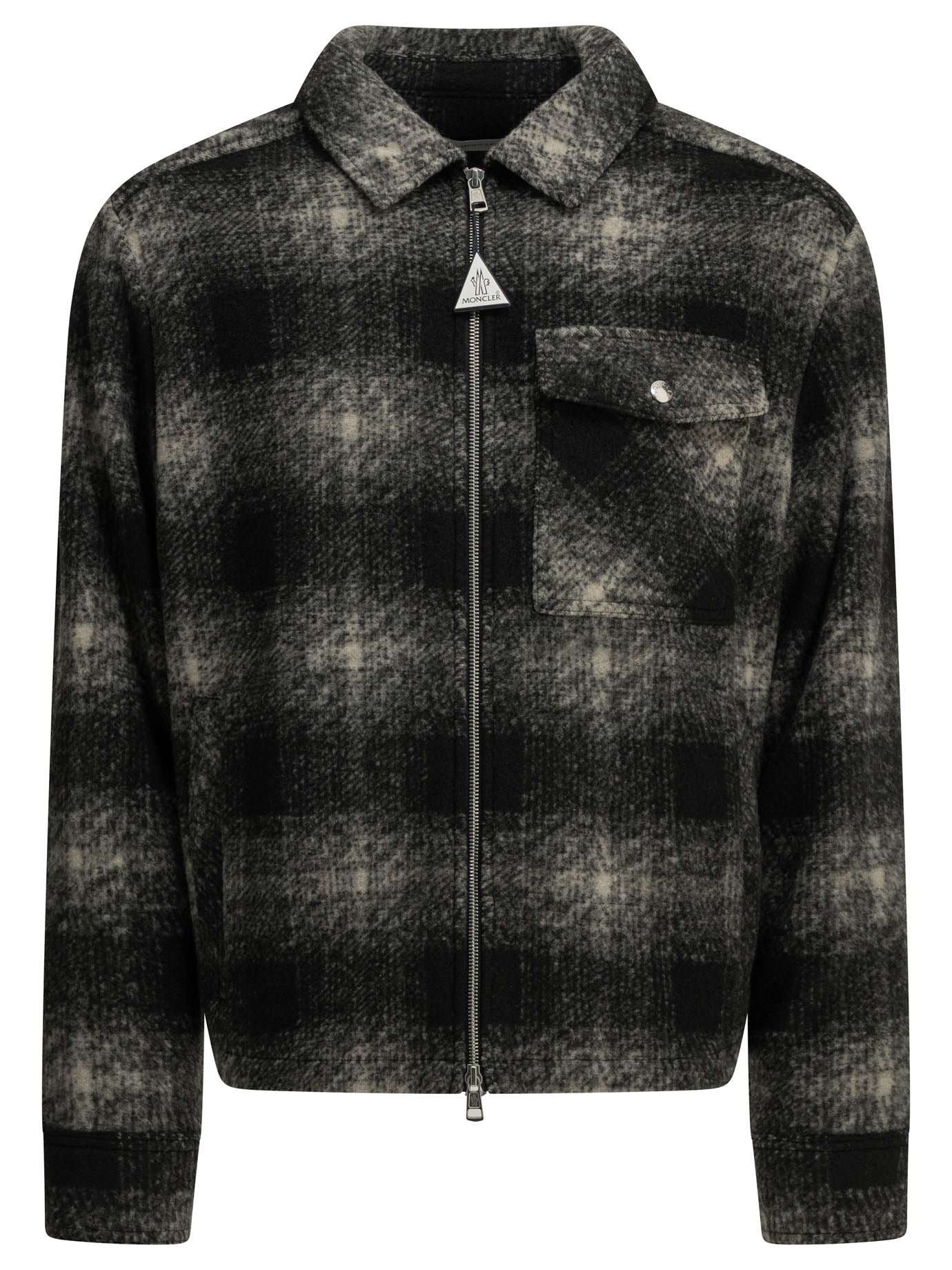 Moncler Checkered Overshirt Jacket with Logo - Black