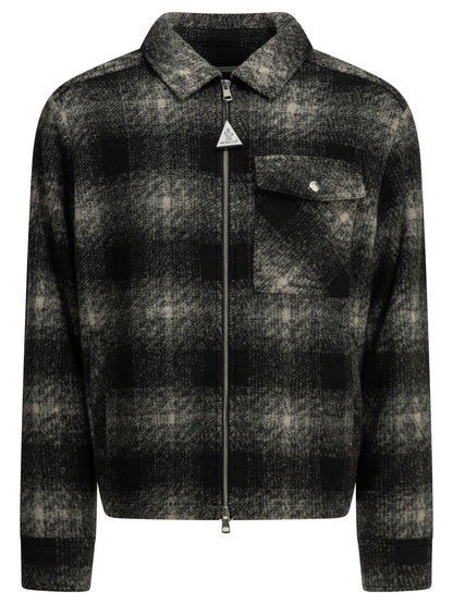 Moncler Checkered Overshirt Jacket with Logo - Black