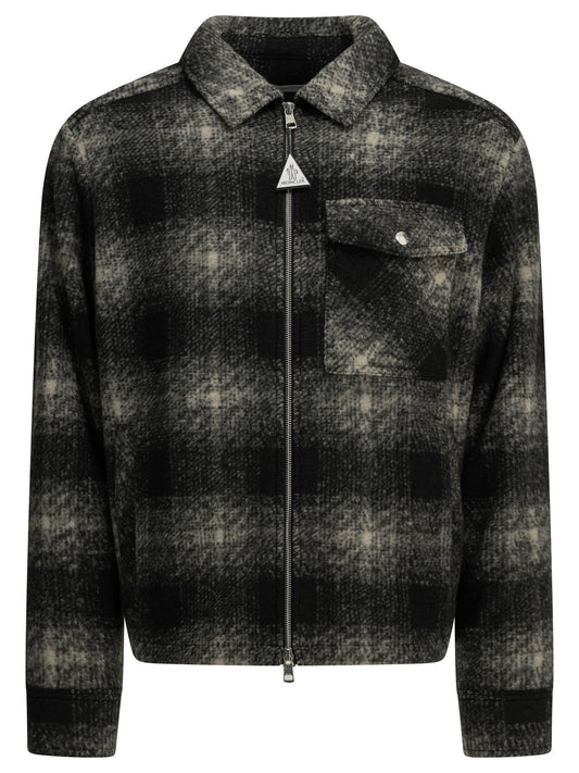 Moncler Checkered Overshirt Jacket with Logo - Black