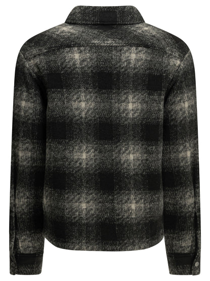 Moncler Checkered Overshirt Jacket with Logo - Black
