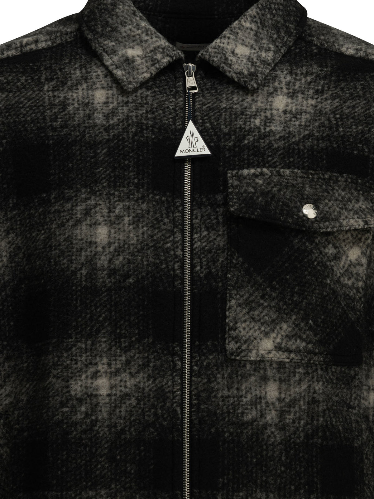Moncler Checkered Overshirt Jacket with Logo - Black