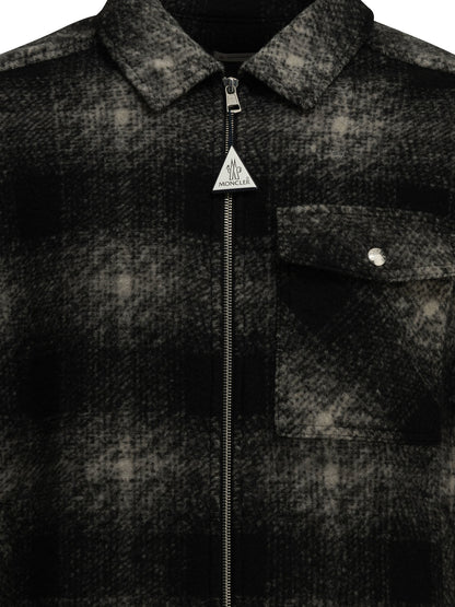 Moncler Checkered Overshirt Jacket with Logo - Black