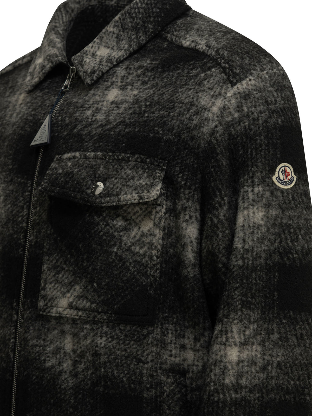 Moncler Checkered Overshirt Jacket with Logo - Black