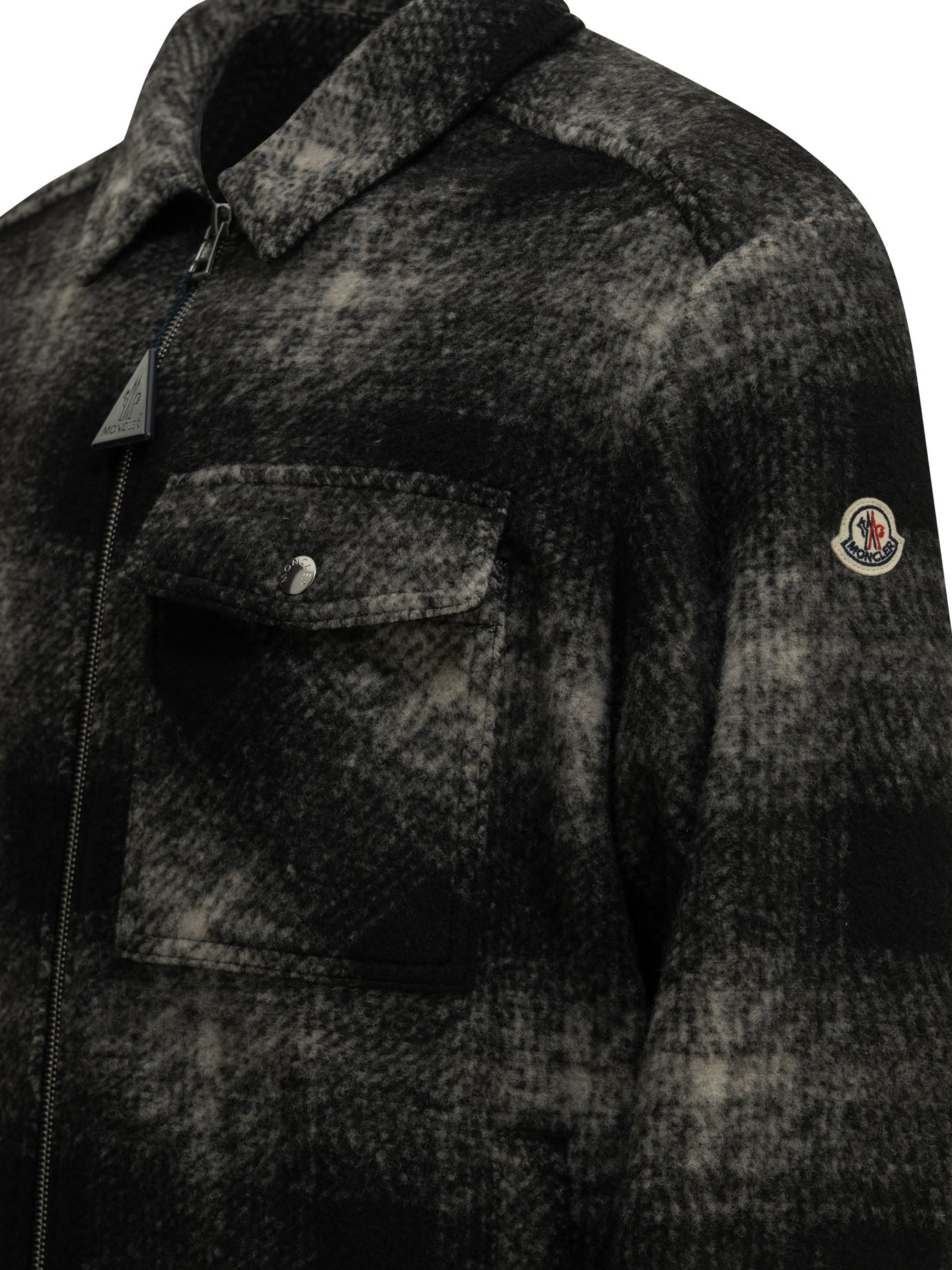 Moncler Checkered Overshirt Jacket with Logo - Black