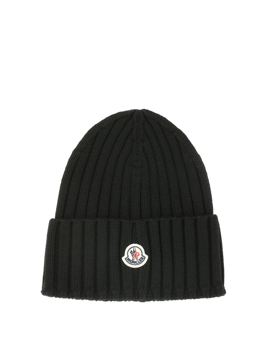 Moncler Wool beanie with logo - Black