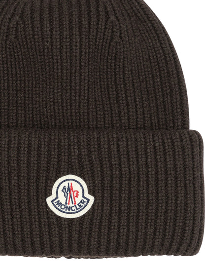 Moncler Wool and cashmere beanie with logo - Brown