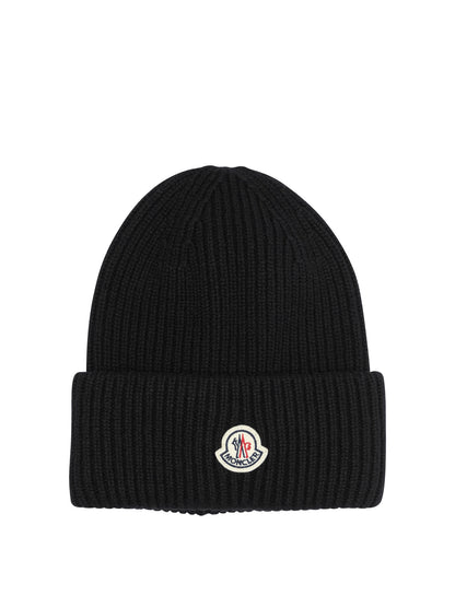 Moncler Wool and cashmere beanie with logo - Black