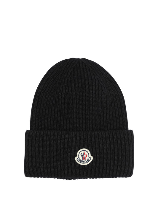 Moncler Wool and cashmere beanie with logo - Black