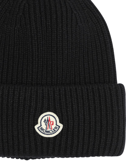 Moncler Wool and cashmere beanie with logo - Black