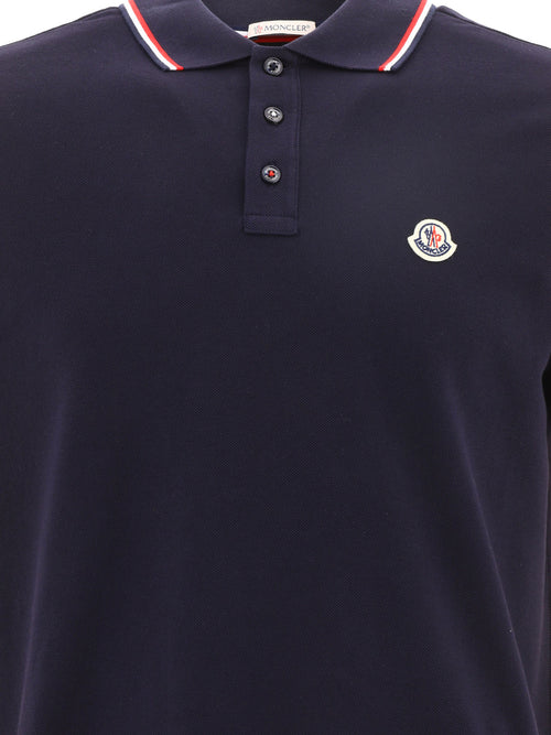 Moncler Button-down polo shirt with logo - Blue
