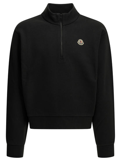 Moncler Half-Zip Sweatshirt with Logo - Black