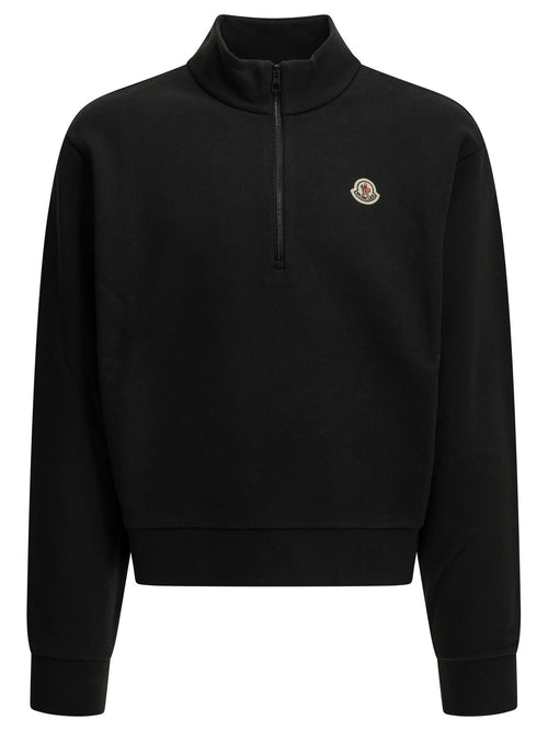 Moncler Half-Zip Sweatshirt with Logo - Black