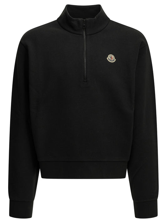 Moncler Half-Zip Sweatshirt with Logo - Black