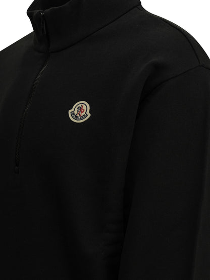 Moncler Half-Zip Sweatshirt with Logo - Black