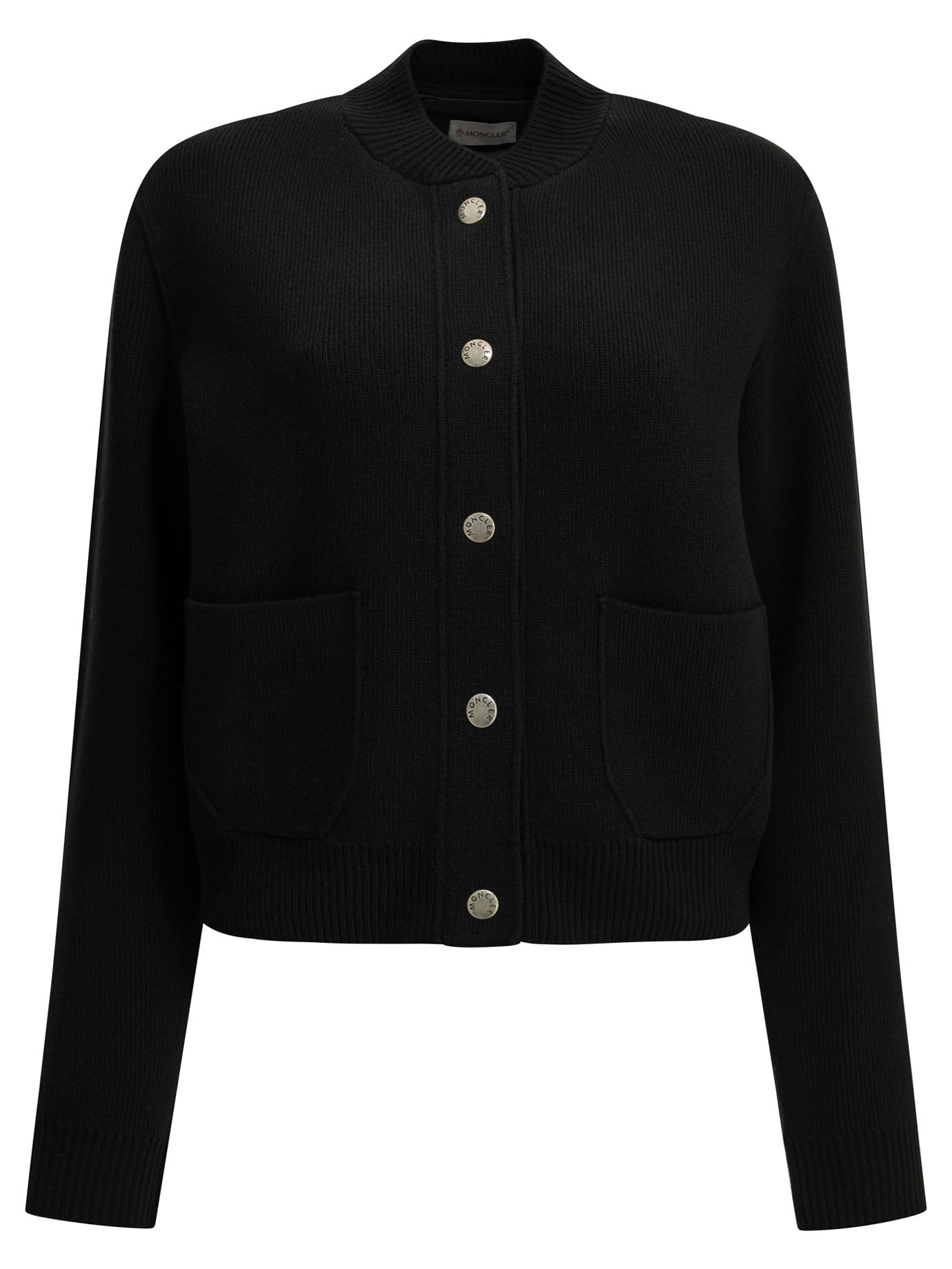 Moncler Wool Cardigan with Logo - Black