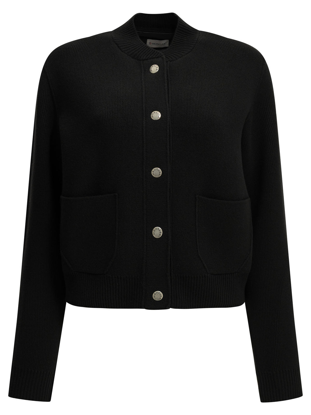 Moncler Wool Cardigan with Logo - Black