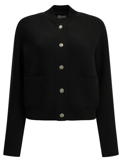 Moncler Wool Cardigan with Logo - Black