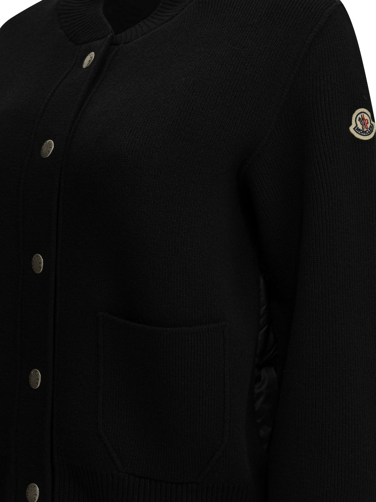 Moncler Wool Cardigan with Logo - Black