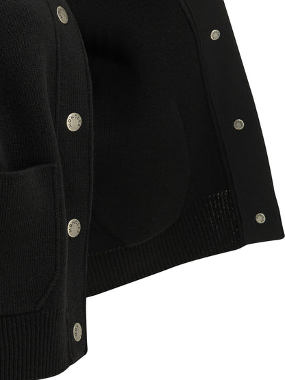 Moncler Wool Cardigan with Logo - Black