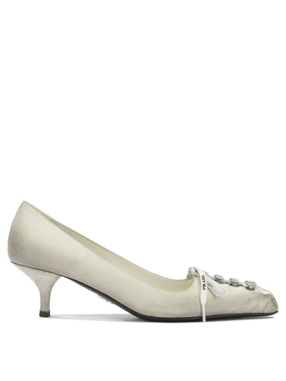Prada Antique-Finish Leather Pumps - White