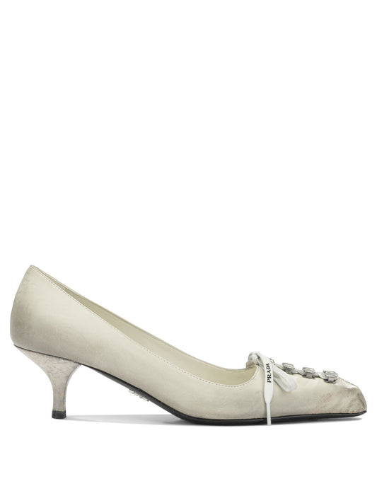 Prada Antique-Finish Leather Pumps - White