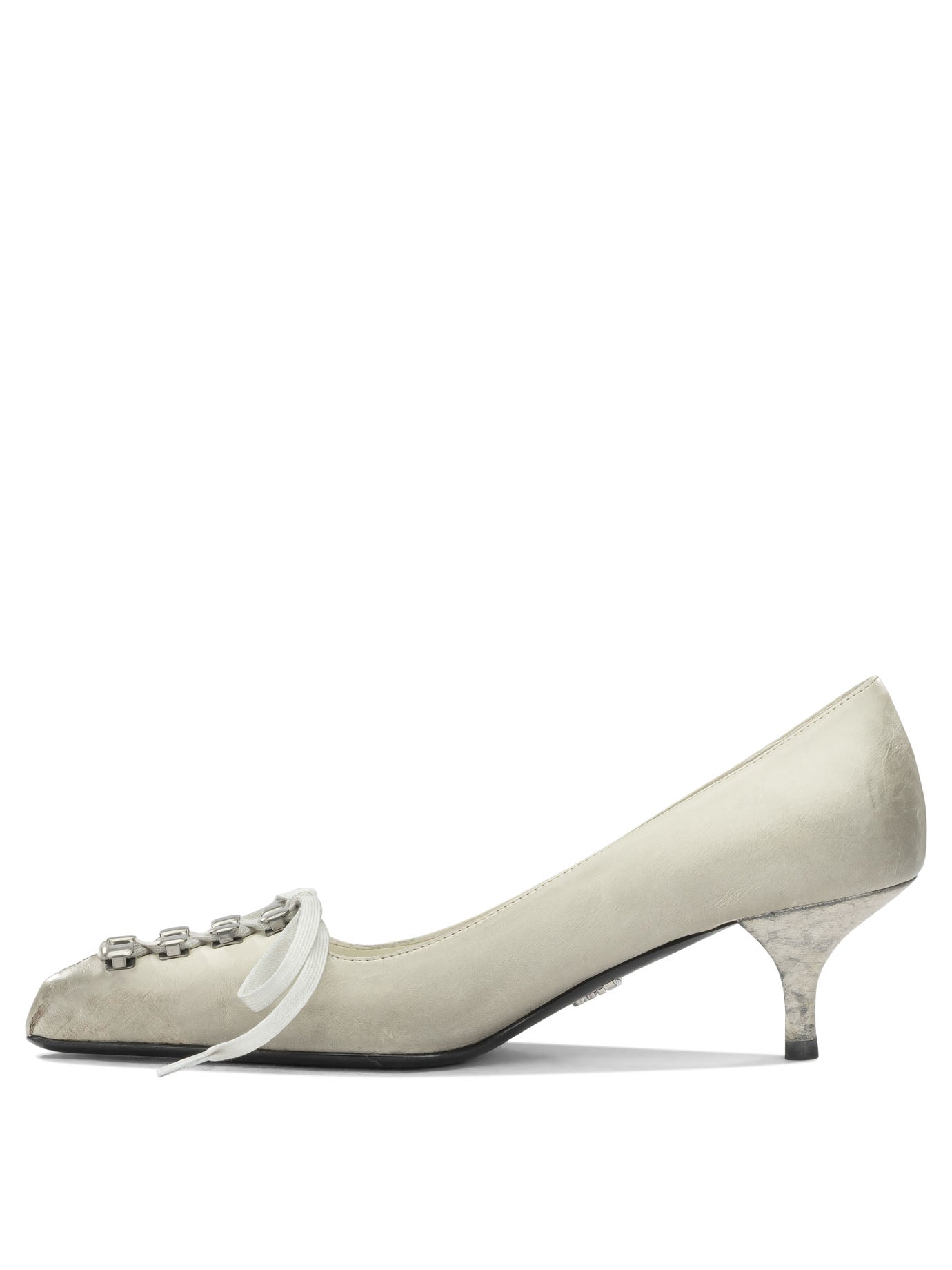 Prada Antique-Finish Leather Pumps - White