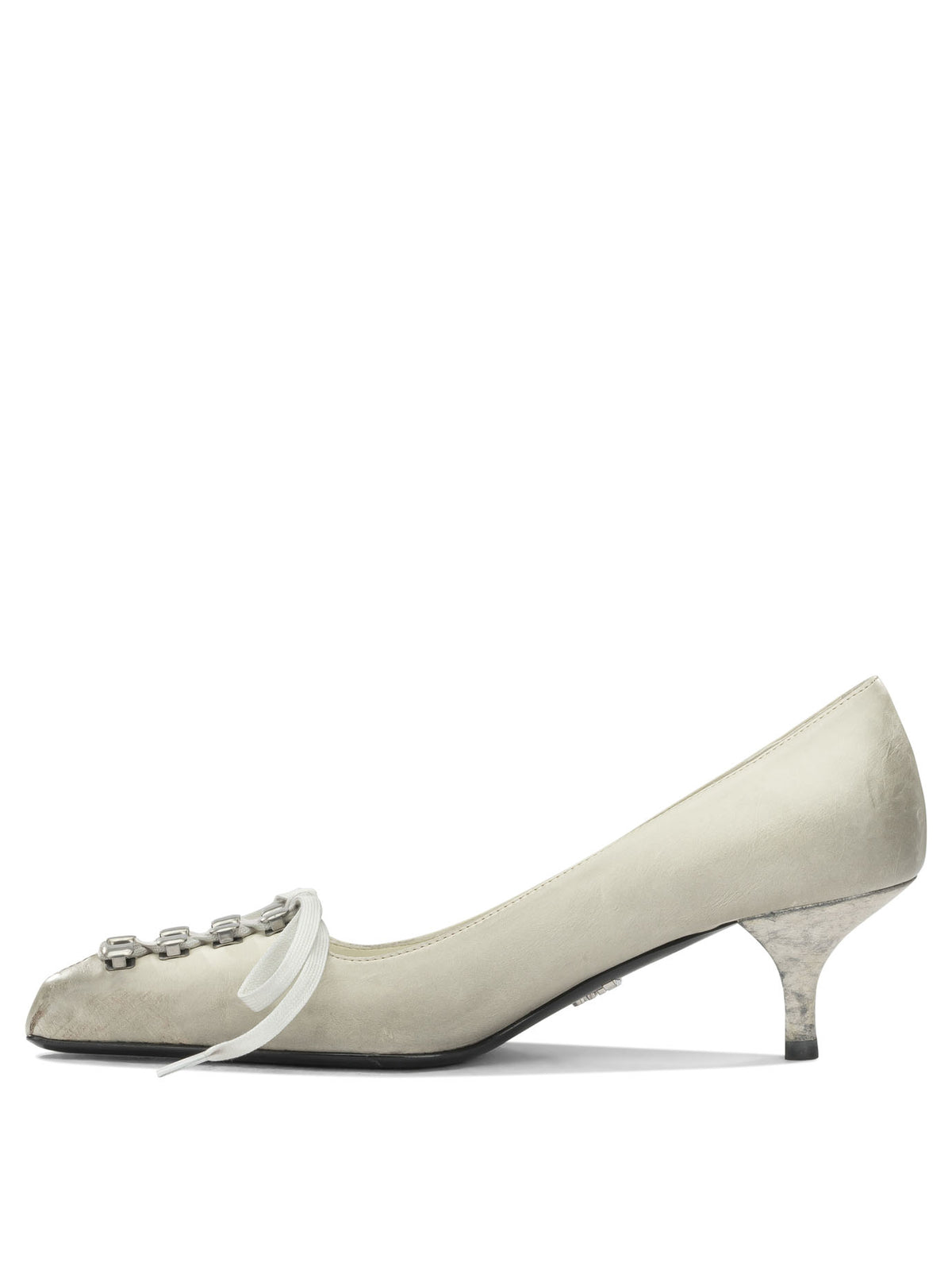 Prada Antique-Finish Leather Pumps - White