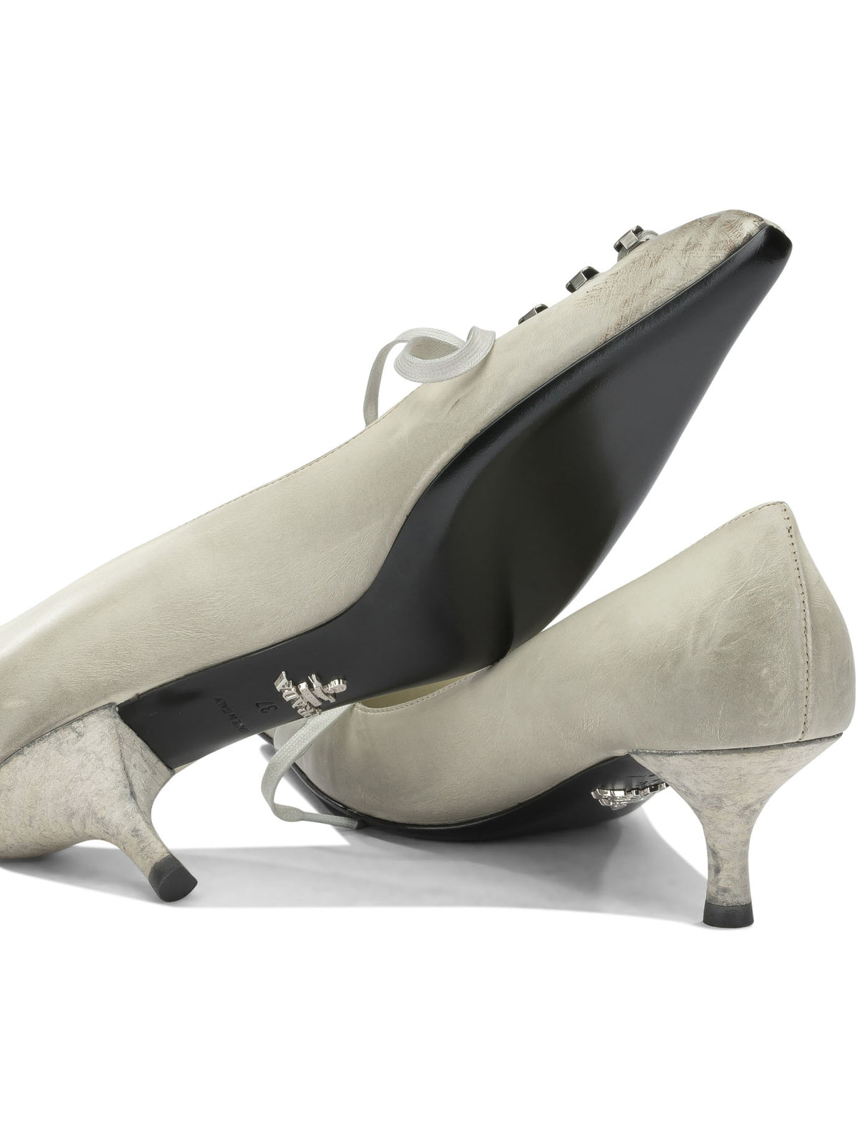 Prada Antique-Finish Leather Pumps - White
