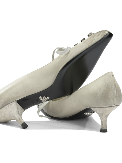 Prada Antique-Finish Leather Pumps - White