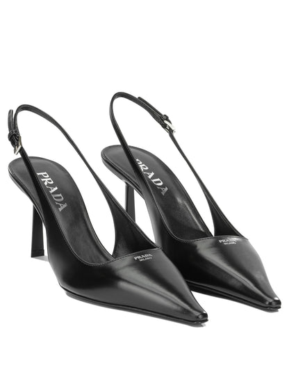 Prada 50MM Leather Slingbacks - Black