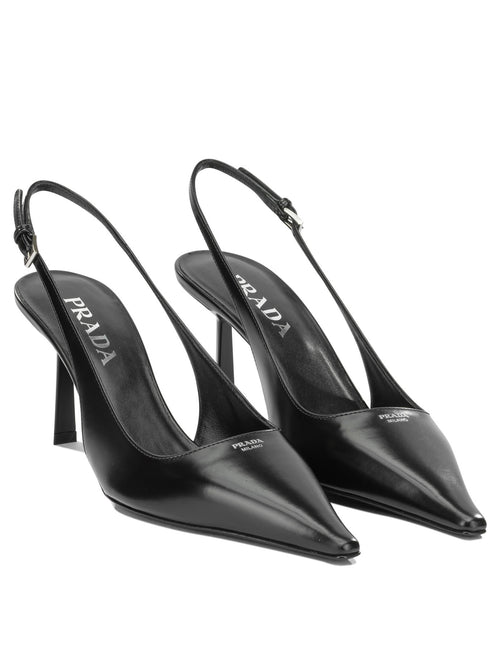 Prada 50MM Leather Slingbacks - Black